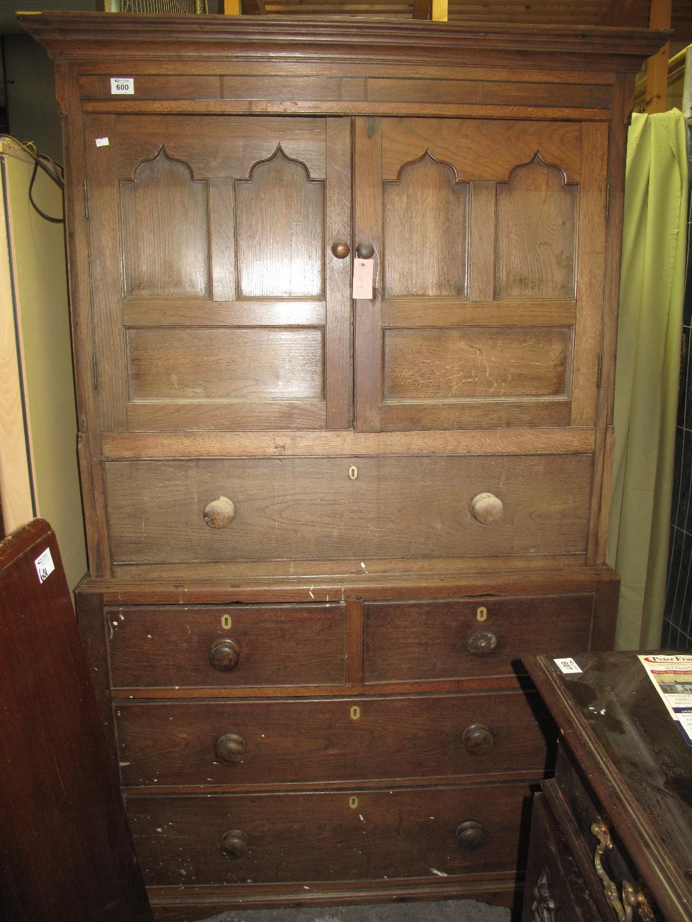 19th Century Welsh oak two stage press cupboard on bracket feet. No estimate, no reserve.