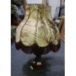 Turned wooden vase shaped table lamp and shade. (B.P. 24% incl.