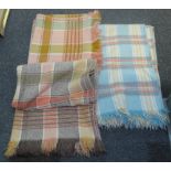 Three vintage woollen fringed blankets in various colours. (3) (B.P. 24% incl.