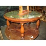 Modern hardwood circular centre or coffee table with simulated marble top. (B.P. 24% incl.