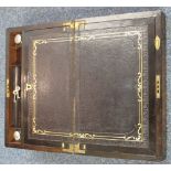 Large Victorian walnut brass bound writing box, fitted interior with inkwells. (B.P. 24% incl.