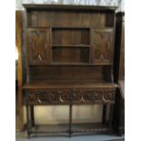 Early 20th Century oak two stage Jacobean style dresser. (B.P. 24% incl.