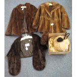 Collection of vintage fur items to include; a dark brown National Fur Company fur stole,