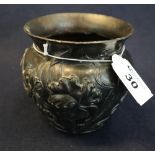 Art Nouveau design white metal repousse floral decorated baluster shaped vase.