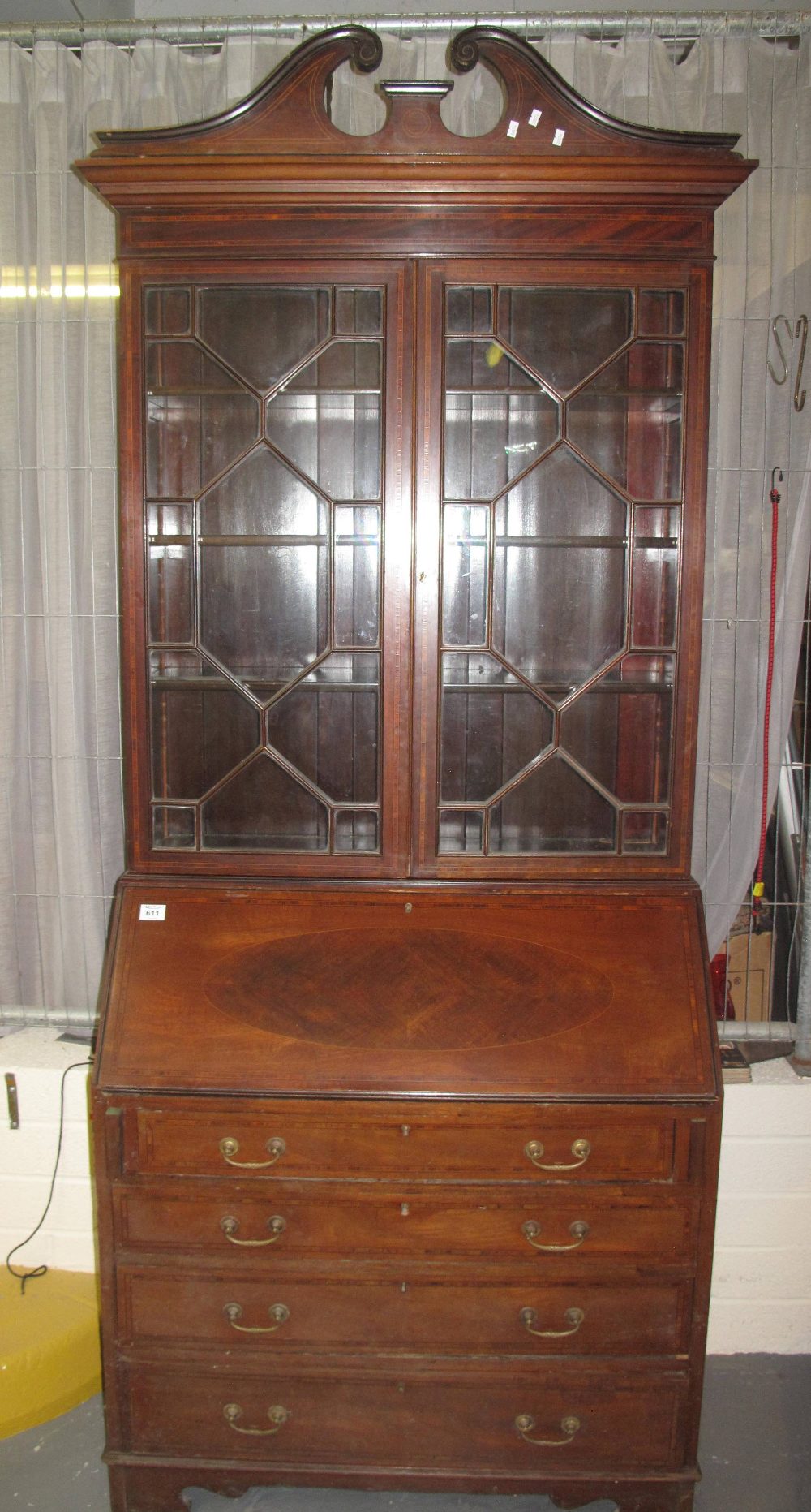 Edwardian mahogany inlaid astragal glazed two stage bureau bookcase. (B.P. 24% incl.