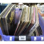 Plastic box containing assorted vinyl LPs and 45s to include; Boney M, Rod Stewart, Beegees,