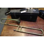 A Hawkes & Sons Excelsior Sonorous class A brass small trombone in original fitted case. (B.P.