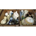 Two boxes of assorted china including, various teapots, teaware, fruit bowls, dresser jugs,