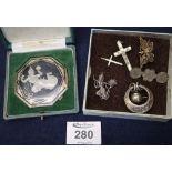 A white metal compact and a collection of silver jewellery. (B.P. 24% incl.