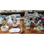 Two trays of assorted china to include; continental figures and figure groups,