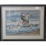 R.J, horseman on a beach, signed with initials, dated '88, watercolours.