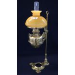 Brass oil lamp with brass reservoir and adjustable brass stand,