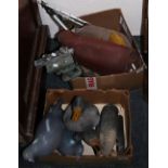 Collection of shooting and fishing items to include; a group of plastic pidgeon and duck decoys,