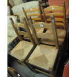 Pair of modern bar back kitchen chairs on rush seats,
