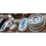 Two trays of Johnson brothers coaching scenes, blue and white transfer printed items,