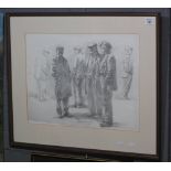 After Aneurin M Jones (Welsh 20th Century), portrait group of Welsh farmers, monochrome print.