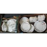 Two trays of 19th Century dinnerware on a white ground with transfer printed floral and foliate