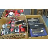 Box of diecast model vehicles, boxes only, together with two boxes of loose diecast model cars,