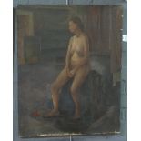 British school (19th Century), full length nude study, oils on canvas. 75 x 59cm approx. (B.P.