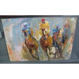 British school (20th Century), horse racing study, oils on canvas, 62 x 92cm approx. (B.P.