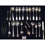 Bag of assorted silver and other cutlery items, various, caddy spoons etc. (B.P. 24% incl.