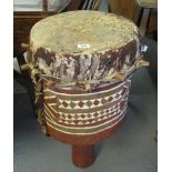 Tribal drum painted with geometric decoration on stumped base. (B.P. 24% incl.