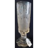 19th Century Bohemian engraved glass octagonal straight sided pedestal vase continuously wheel