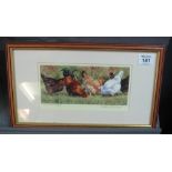 After Donna Crawshaw (British 20th Century), 'Chickens in a row', coloured print,