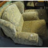 Modern foliate upholstered wing type armchair, together with a matching stool. (2) (B.P. 24% incl.