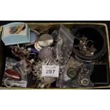 Tray of assorted costume jewellery, Coronation medals etc, including silver filigree items. (B.P.