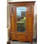 Edwardian oak single door mirrored wardrobe. (B.P. 24% incl.