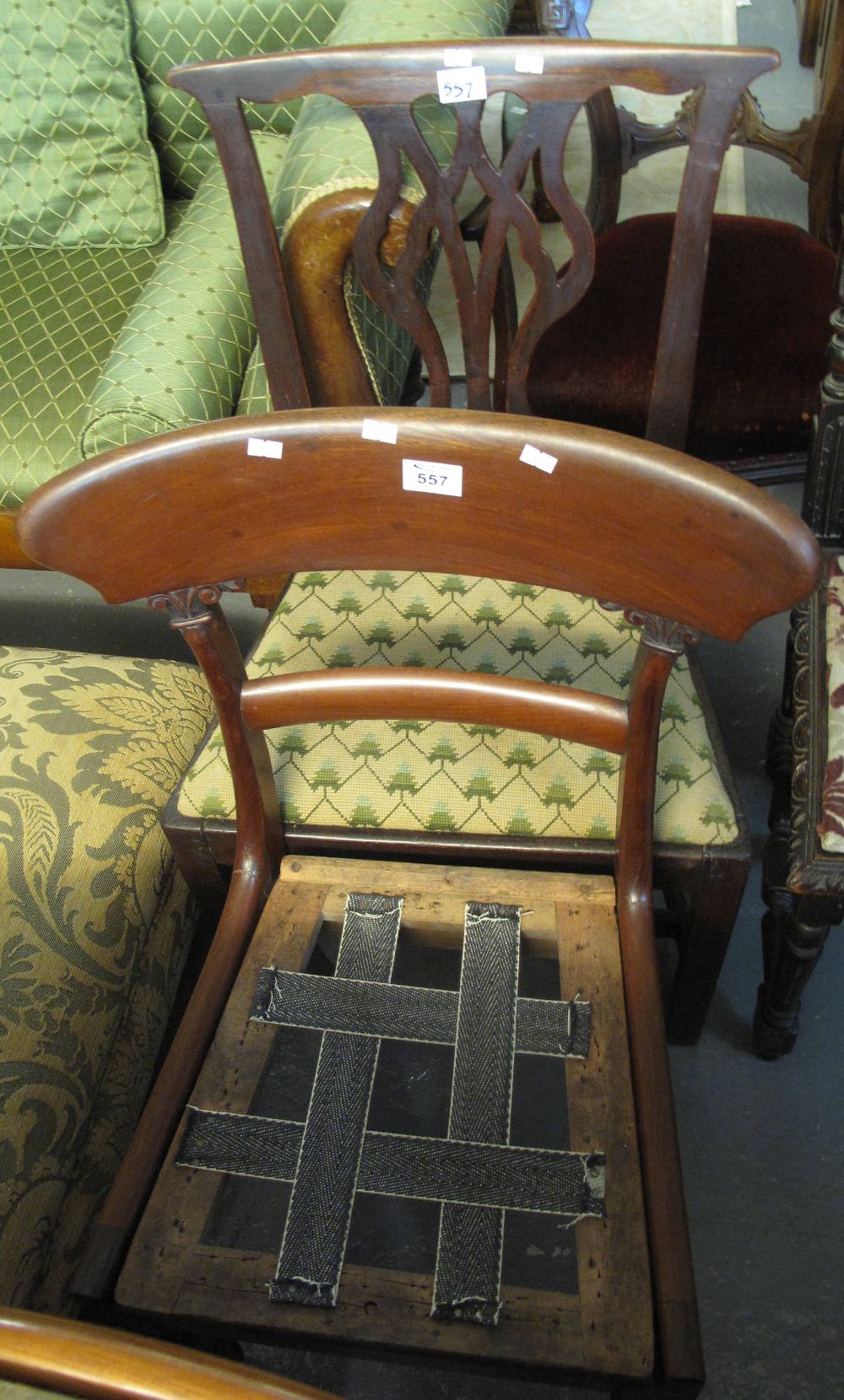 19th Century mahogany bar back dining chair, together with a 19th Century camel back dining chair.