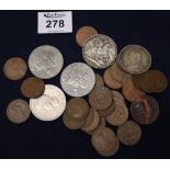 Bag of assorted GB coins to include; Queen Victoria silver crown 1890,