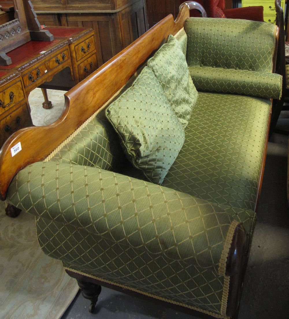 Victorian mahogany upholstered double ended sofa. (B.P. 24% incl.