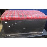 Early 20th Century stained pine trunk with new tartan upholstery. (B.P. 24% incl.