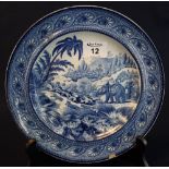19th Century Staffordshire pearlware blue and white transfer printed plate, 'Tiger hunting',