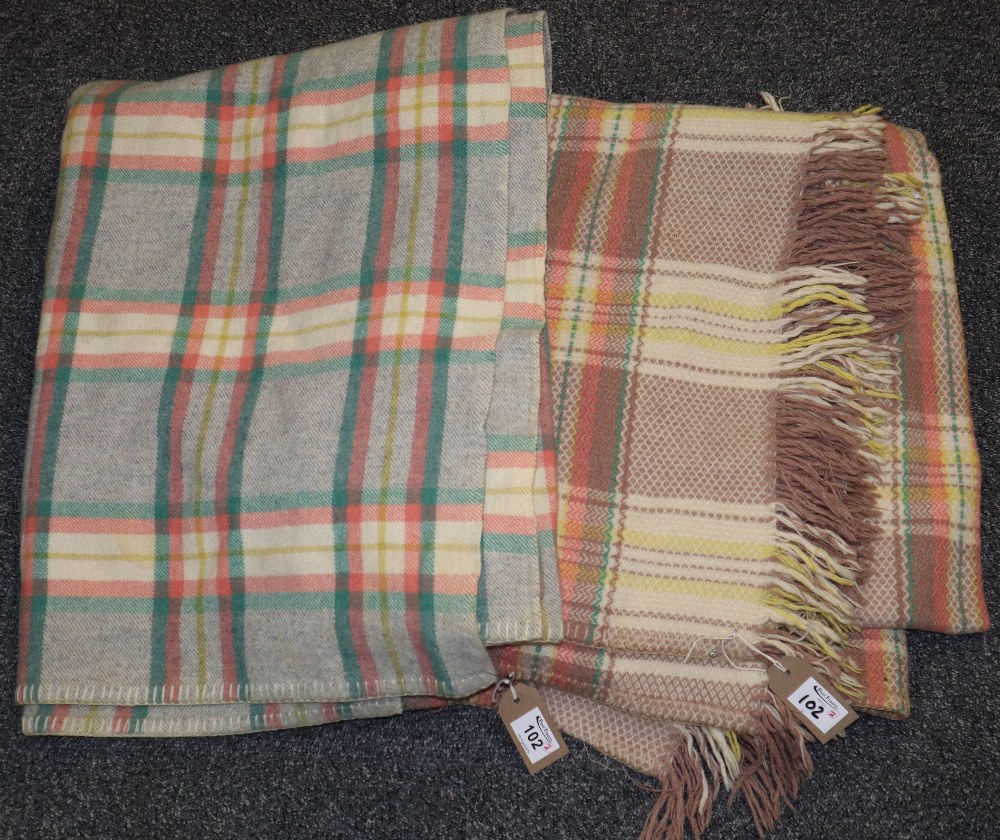 Two vintage check woollen blankets. (2) (B.P. 24% incl.