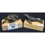 Siggy Puchta, two similar bronze animal sculptures, limited editions, fawn and seal on marble bases.