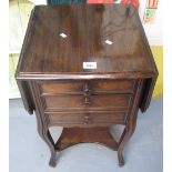 Victorian style drop leaf ladies workbox with under tier on cab legs. (B.P. 24% incl.