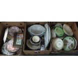 Three boxes of assorted china to include; floral and other cabinet plates, fruit bowls,