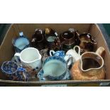 Box of assorted copper lustre and other dresser jugs,
