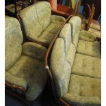 Ercol upholstered three piece suite on bentwood frame with gold label to include;