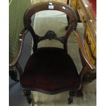 Victorian walnut Trafalgar backed type open armchair. (B.P. 24% incl.