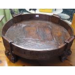 Carved hardwood circular grain table, probably Indian. (B.P. 24% incl.