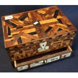 19th century parquetry inlaid and mother of pearl rectangular work box. (B.P. 24% incl.