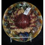 Three Pallissy ware type majolica plates of two crabs and a lobster. (3) (B.P. 24% incl.