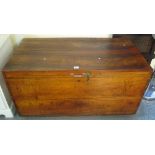 19th Century mahogany rectangular trunk with fitted interior and metal carrying handles,
