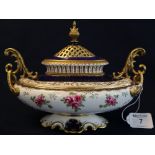 Wedgwood bone china boat shaped two handled baluster pot pourri vase and cover with overall gilded