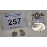 A 9ct gold diamond cluster ring and matching earrings. Weight 3.8g approx. (B.P. 24% incl.