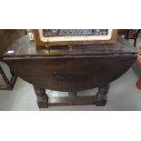 17th Century style oak gate legged credence table with baluster turned supports and single drop